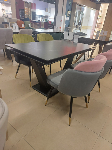 Керамический стол Кели 140(200)х80х76 серый мрамор / черный из шоурума 1